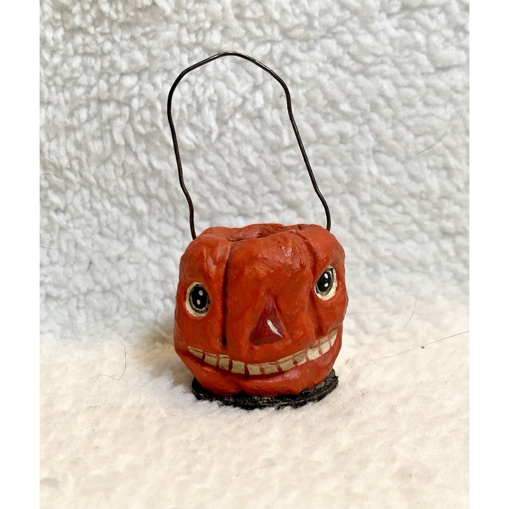 Vintage Poliwoggs Halloween Jack O'Lantern Pumpkin Tiny Hanger Signed Prim Folk